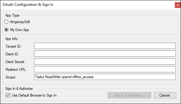 SSIS Microsoft To Do Connection Manager - OAuth Page